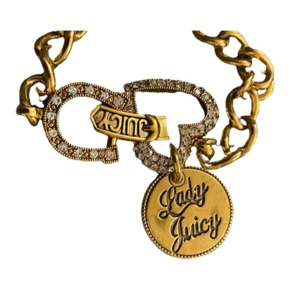 VTG Juicy Couture Womens Bracelet Lady Juicy Horseshoe Charm Gold Tone Chain 8" - Picture 6 of 9